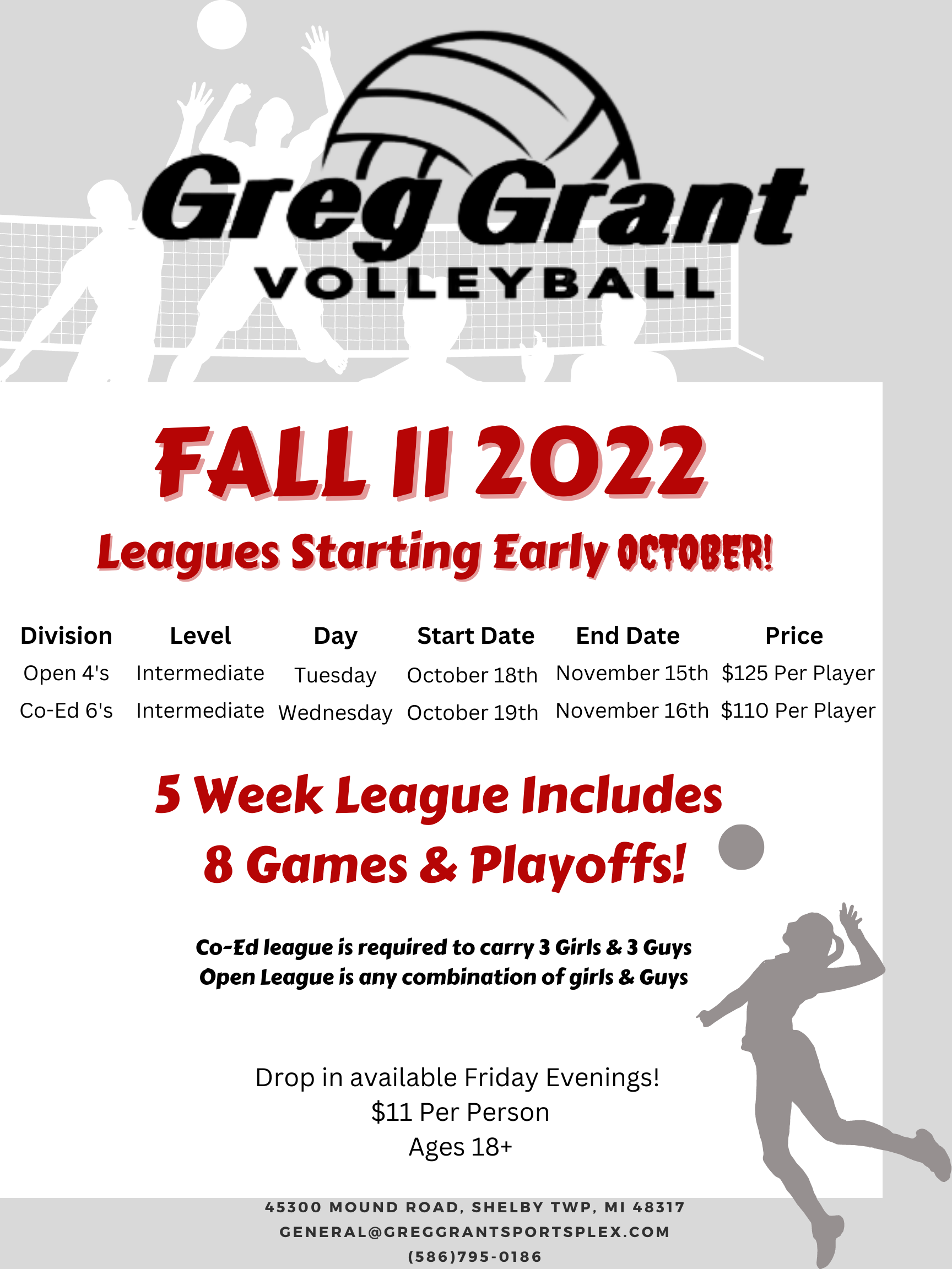 Youth Indoor Volleyball Fall II 2022 Greg Grant Sportsplex