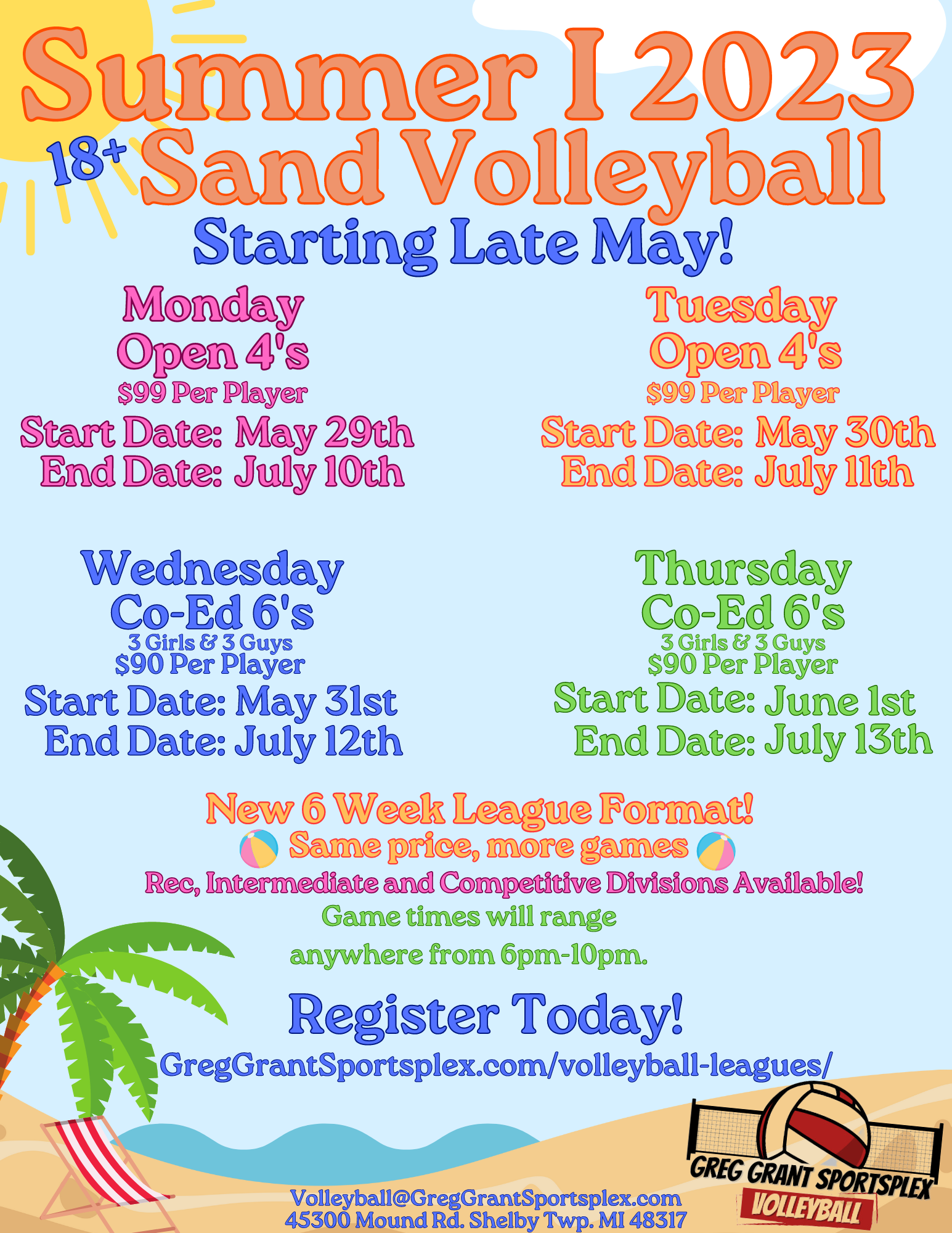 Adult Sand Volleyball Summer I 2023 - Greg Grant Sportsplex