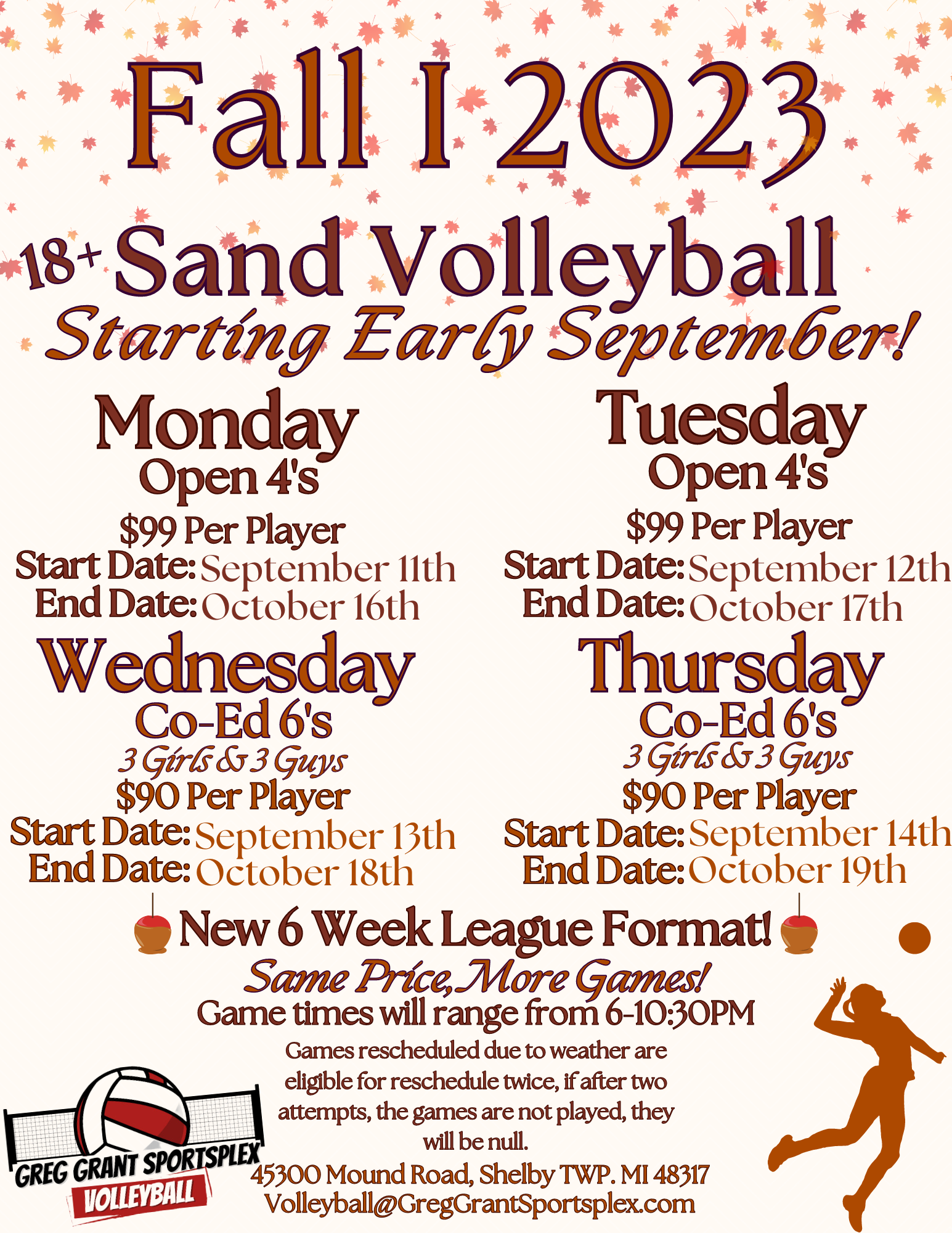 Adult Sand Volleyball Fall I 2023 Greg Grant Sportsplex