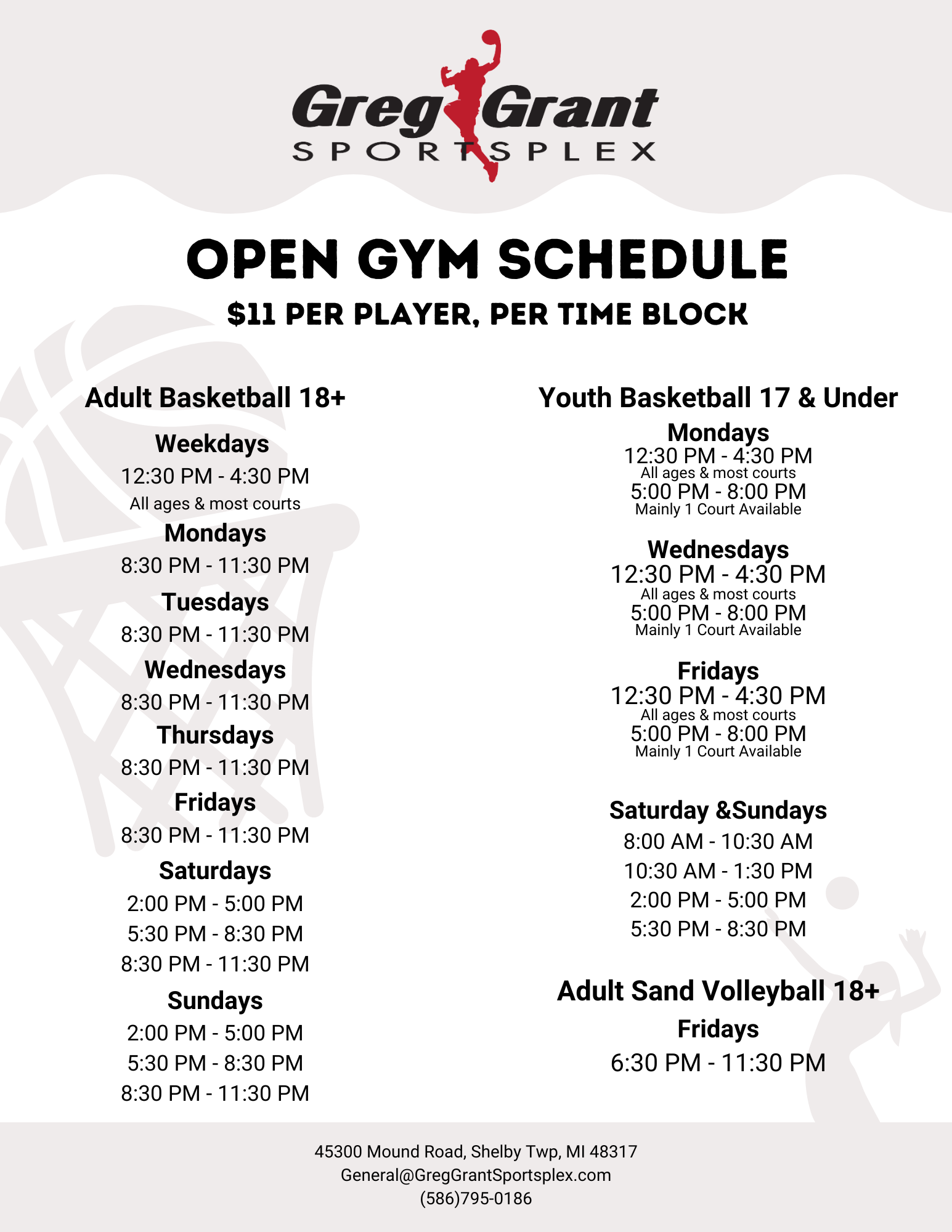 Basketball Rentals and Pickup Greg Grant Sportsplex