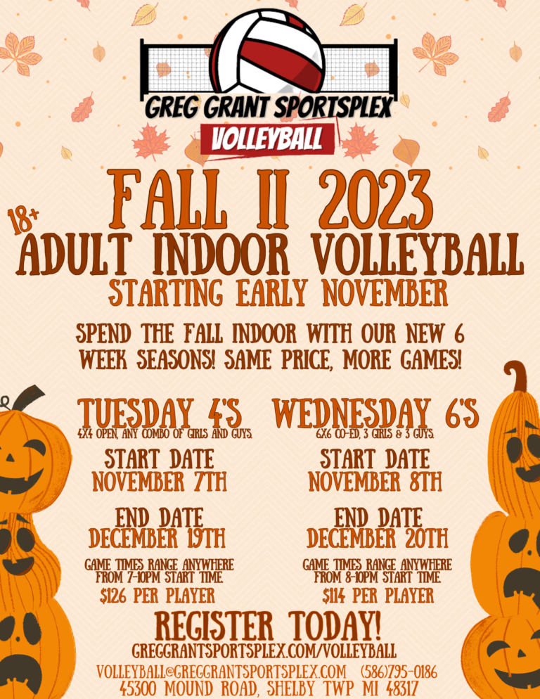 Adult Indoor Volleyball Fall II 2023 Greg Grant Sportsplex